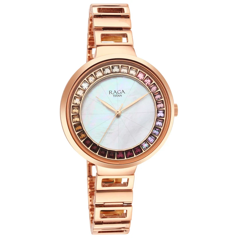 95150WM01_1_2cff5280-67cd-4feb-b068-591e706c04c6 Titan Raga Love All Mother Of Pearl Dial Women Watch With Metal Strap - Image 1
