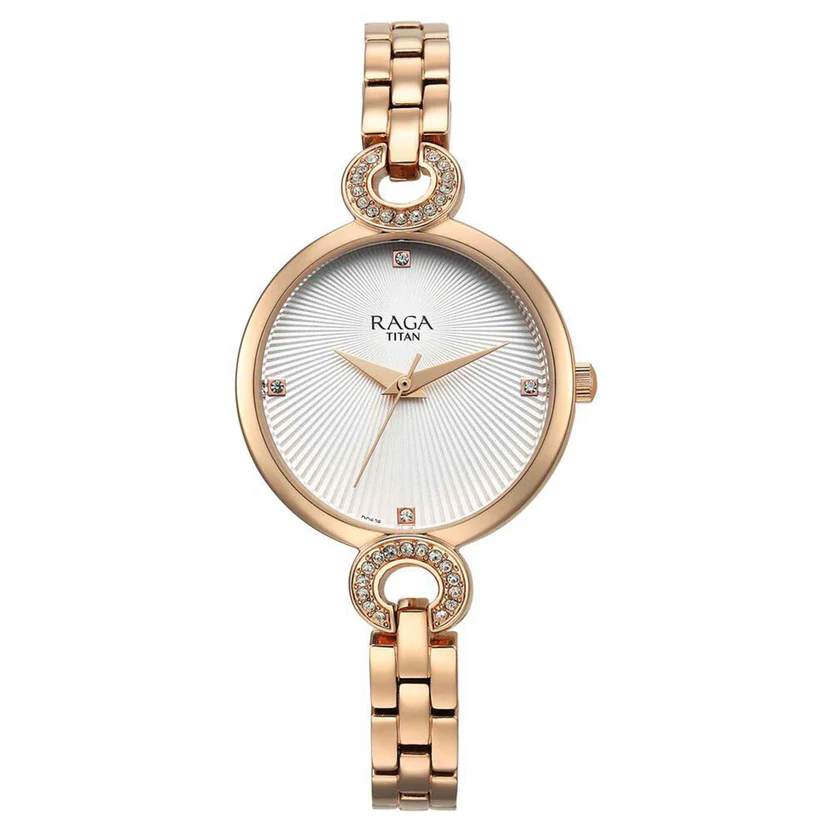 95278WM01_1 Titan Raga Showstopper Quartz Alog White Dial Metal Strap Watch for Women - Image 1