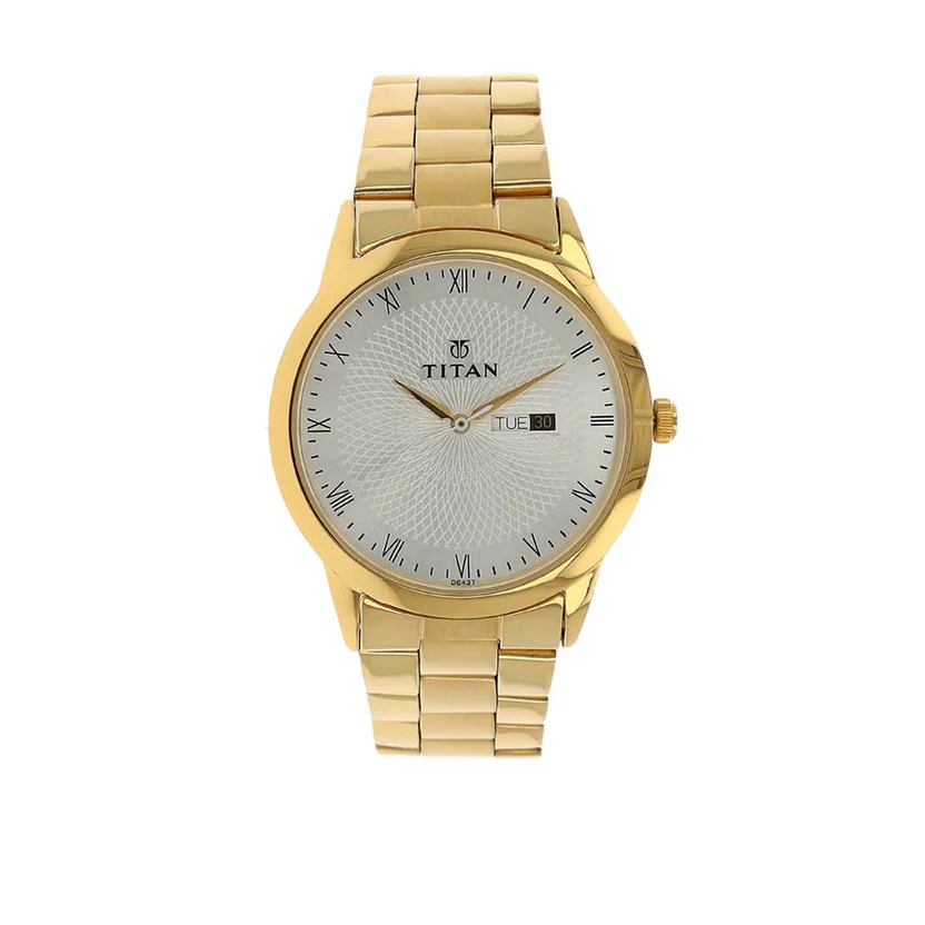 1584YM02_1 Titan Quartz Analog with Day and Date Silver Dial Stainless Steel Strap Watch for Men - Image 1