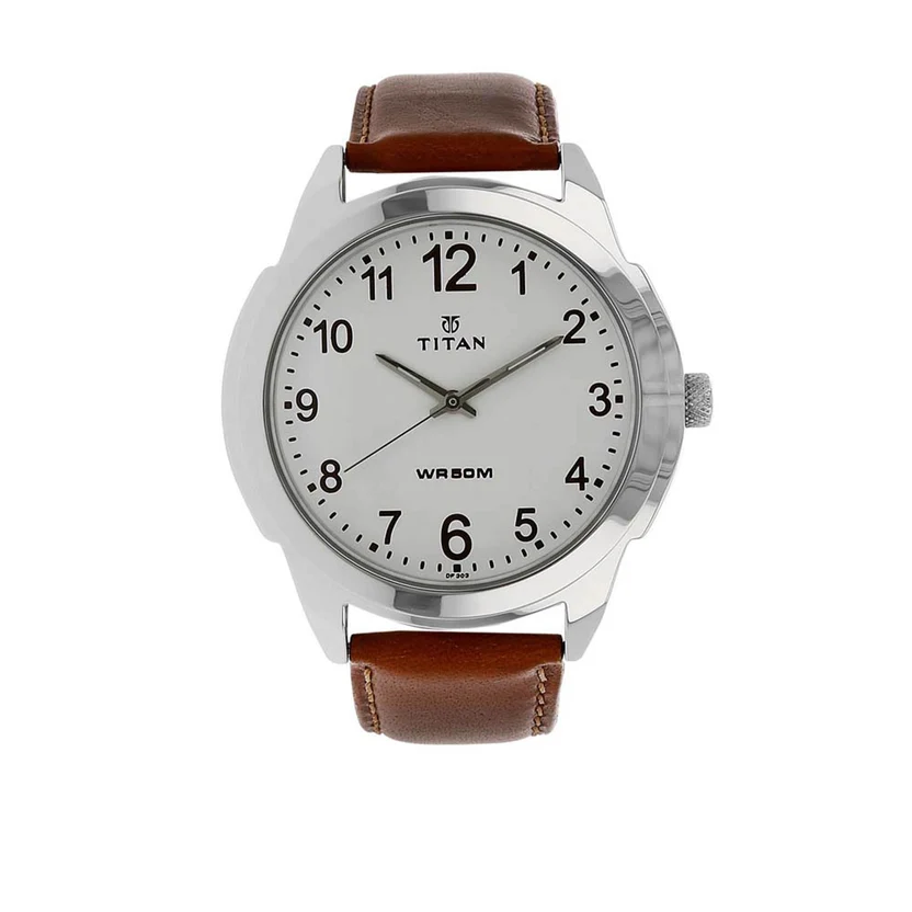 1585SL07_1_886166ee-3416-4fd1-851e-3c2cd9aa3a2c Titan Quartz Analog White Dial Leather Strap Watch for Men - Image 1