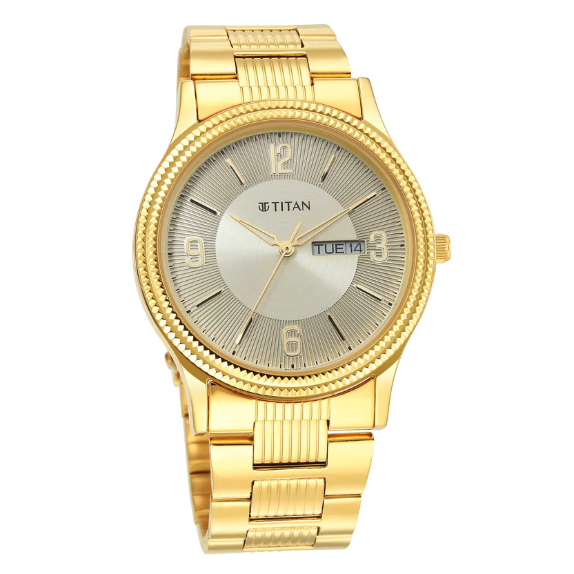 1650YM09_2_78cb6c03-adaf-4138-9611-a87595af1623 Titan Quartz Analog Champagne Dial Stainless Steel Strap Watch for Men - Image 1