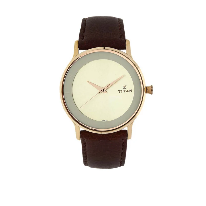 1672WL01_1 Titan Champagne Dial Analog Leather Strap watch for Men - Image 1