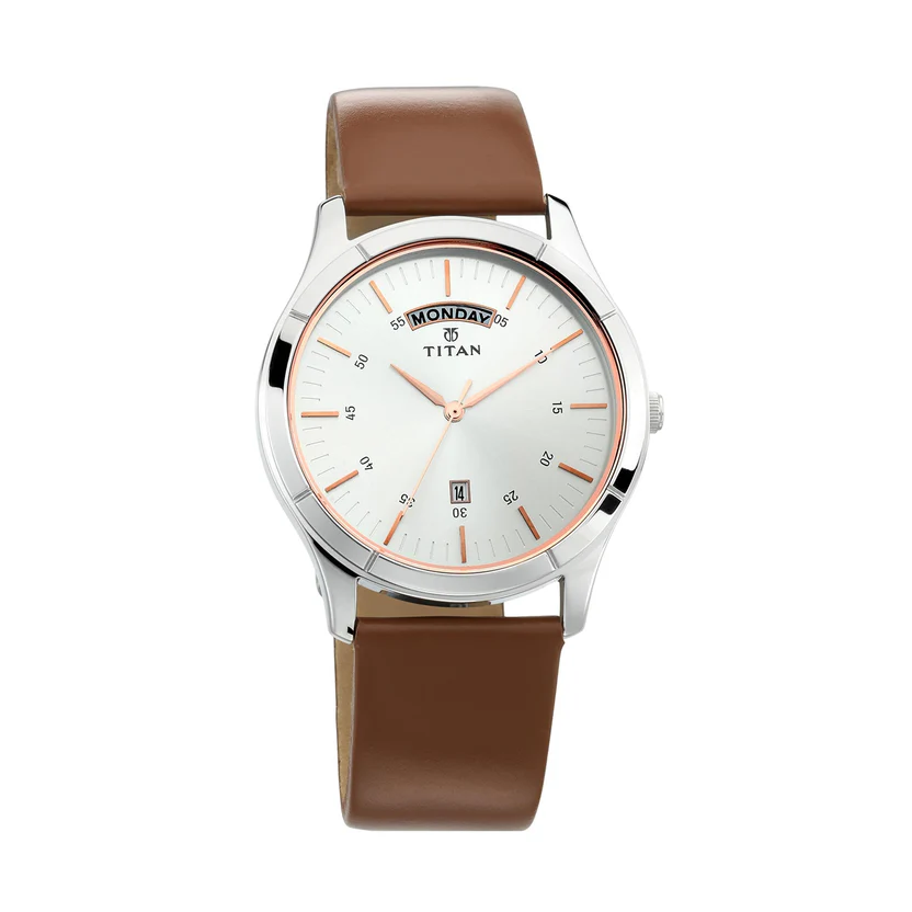 1767SL01_1_af743ee5-c4f7-4720-94aa-341b2d2a2482 Titan On Trend White Dial Analog with Day and Date Leather Strap watch for Men - Image 1