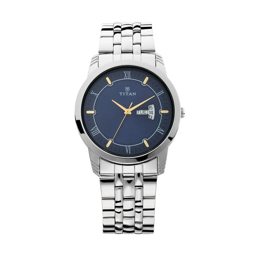 1774SM01_1_e2b26688-7c2a-4d6f-a615-9c345fbaeb47 Titan Analog with Day and Date Blue Dial Stainless Steel Strap watch for Men 1774SM01 - Image 1