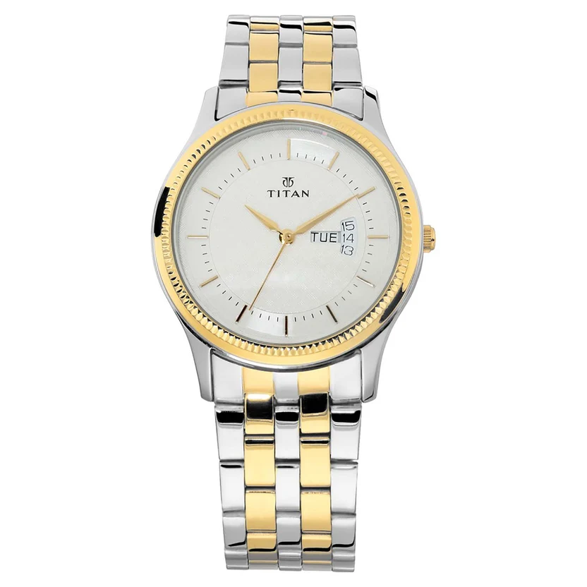 1824BM01_1 Titan Quartz Analog with Day and Date Silver Dial Stainless Steel Strap Watch for Men - Image 1