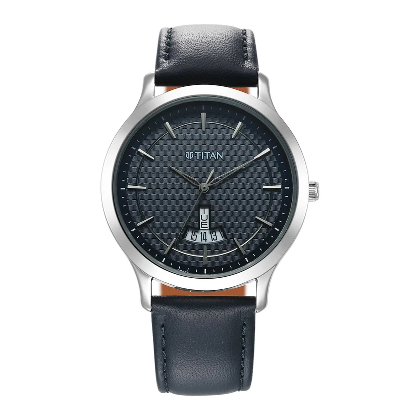 1825SL14 Titan Karishma Quartz Analog Blue Dial Leather Strap Watch for Men - Image 1