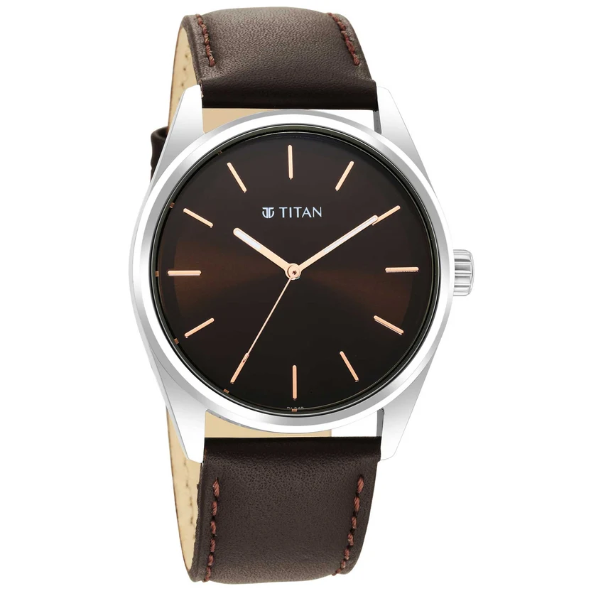 1866SL02_1 Titan Workwear Brown Dial Analog Leather Strap Watch Men - Image 1