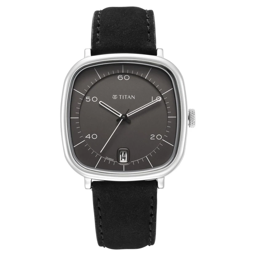 1885SL02_1 Titan Neo Curve Quartz Analog Anthracite Dial Black Leather Strap Watch for Men - Image 1