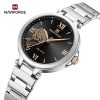 NAVIFORCE NF5060 Women’s Fashion Rose Relief Roman Numeral Stainless Steel Watch – Black/Silver