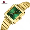 NaviForce NF5048 Fashion Square Shape Dial Classic Stainless Steel Bracelet Watch For Women – Green/Golden