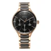 Titan Ceramic Fusion Quartz Multifunction Black Dial Rose Gold Dual-Toned Stainless Steel Bracelet Watch for Men