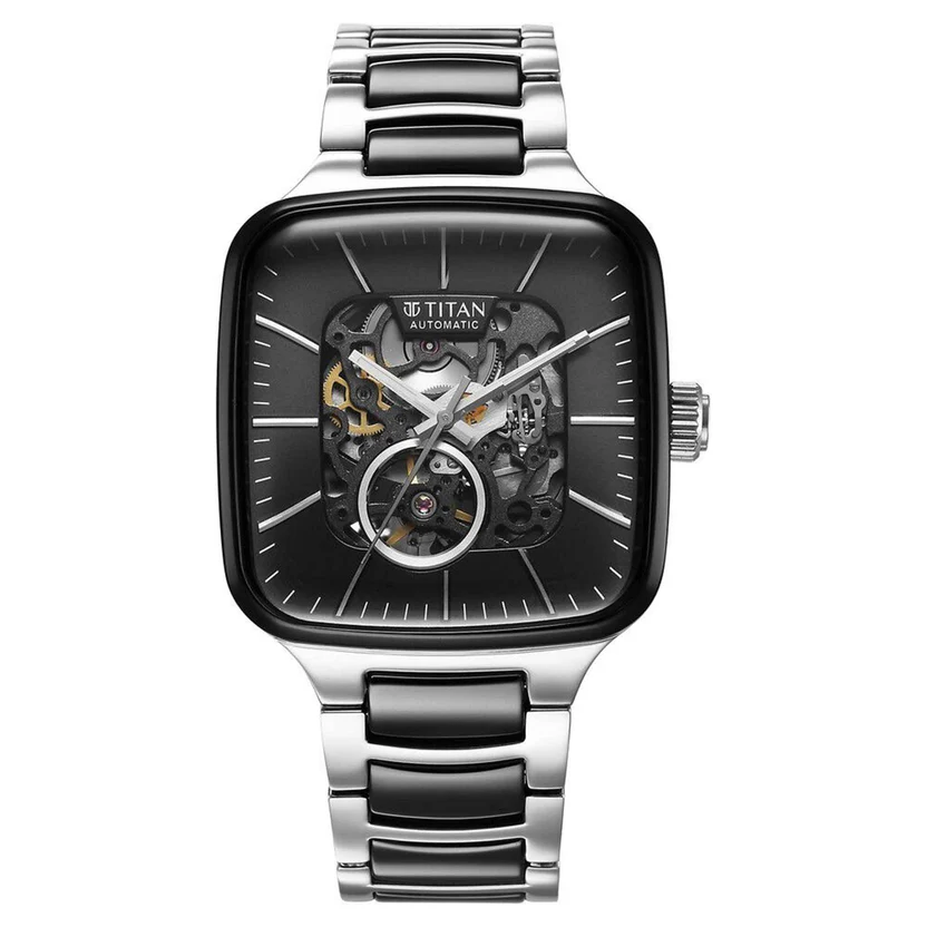 90175KD01_1 Titan Ceramic Fusion Skeleton Automatic Rich Black Dial Steel & Ceramic Strap Watch For Men - Image 1