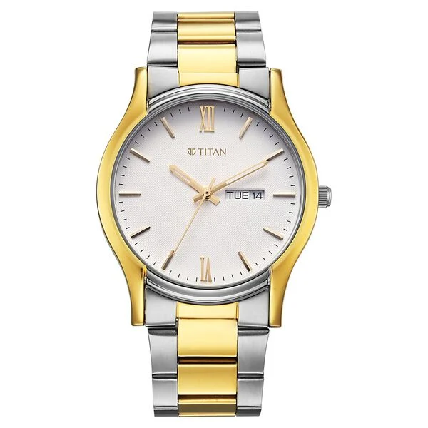 10059BM03_1 Titan Silver Dial Two Toned Metal Strap Analog with Day Date Watch for Men - Image 1